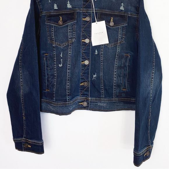 NWT 🆕 KANCAN Dark Wash Denim Jacket distressed Womens size 2XL - Picture 4 of 9